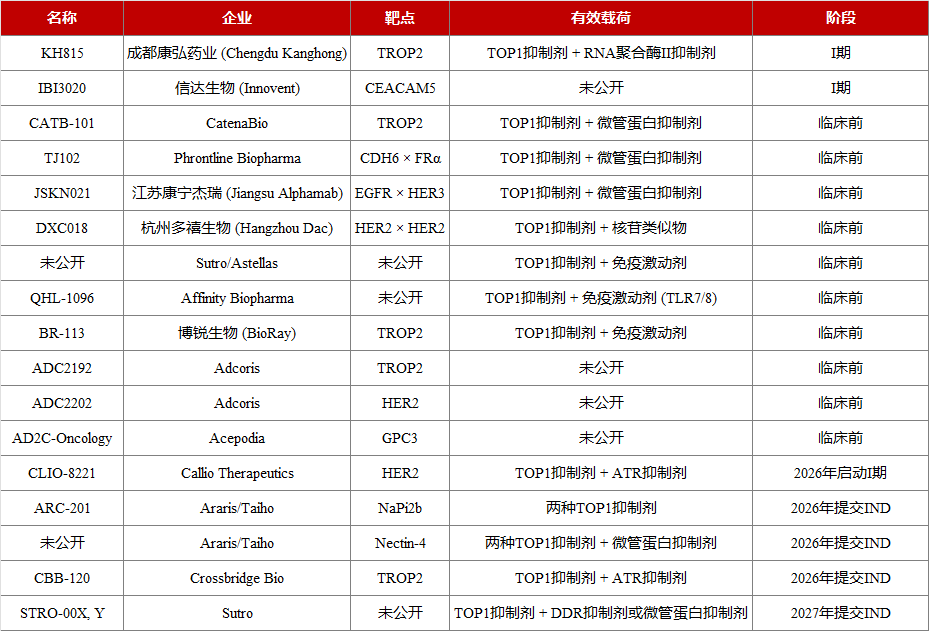 已公布的双载荷ADC管线 已公布的双载荷ADC管线